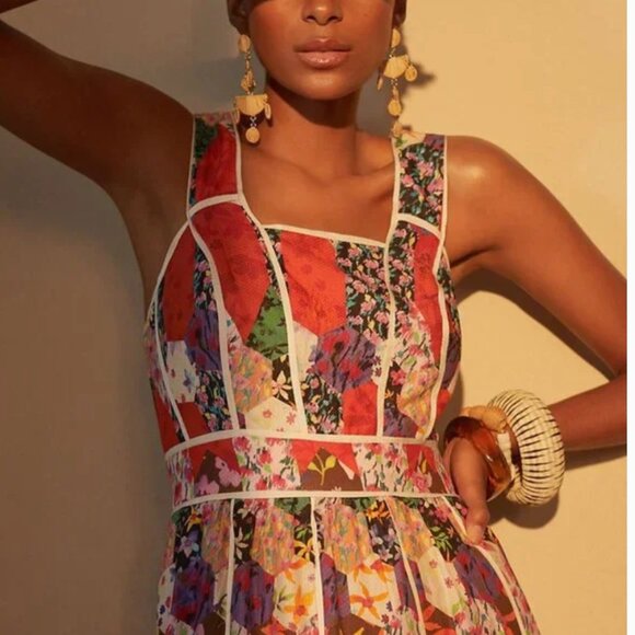 ⭐️ Square Floral Peasant Boho Art Deco Chic Hip Farm Glam Patchwork Maxi Dress - Picture 8 of 9